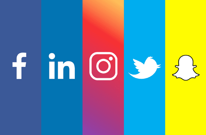 Social media logos side-by-side | facebook, instagram, twitter, snapchat, linkedin