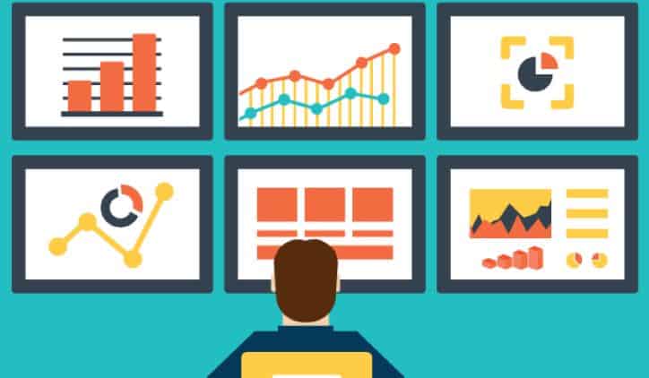 Illustration of man looking at performance charts