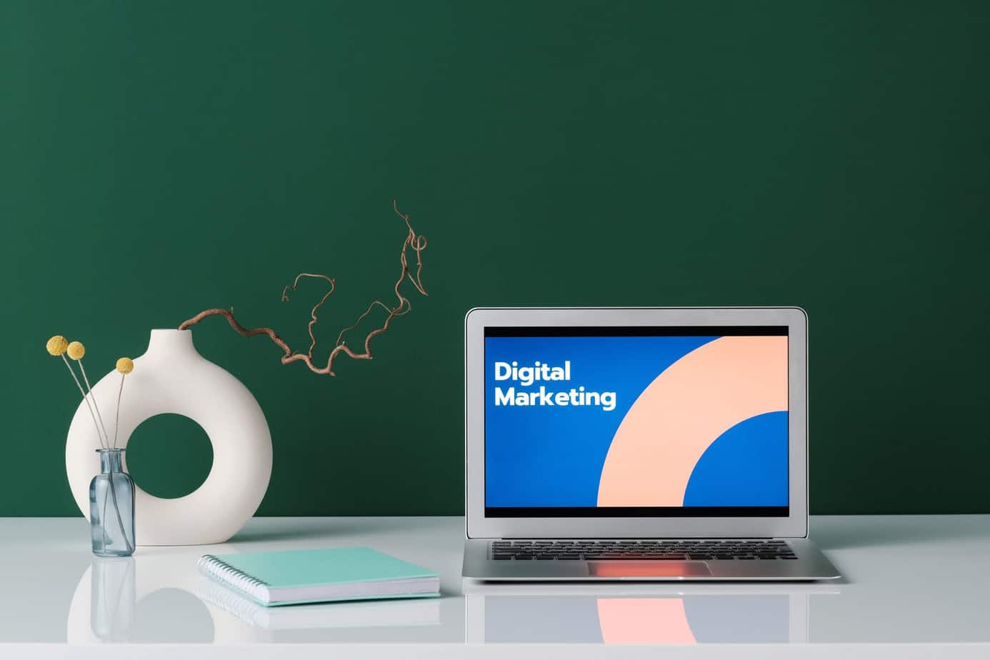 dos and donts of online marketing | open laptop with green background