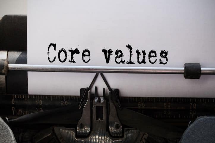 Core Values typed on typewriter