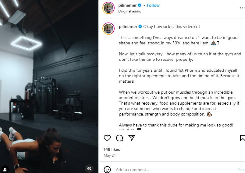 pilinemer IG post - gym workout session - micro-influencer marketing