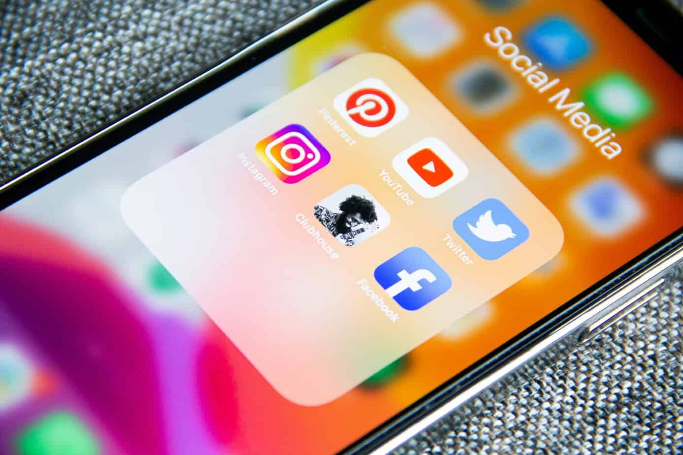 Social media app icons displayed on mobile phone