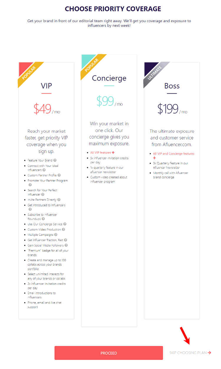 Afluencer brand membership | Priority coverage plan