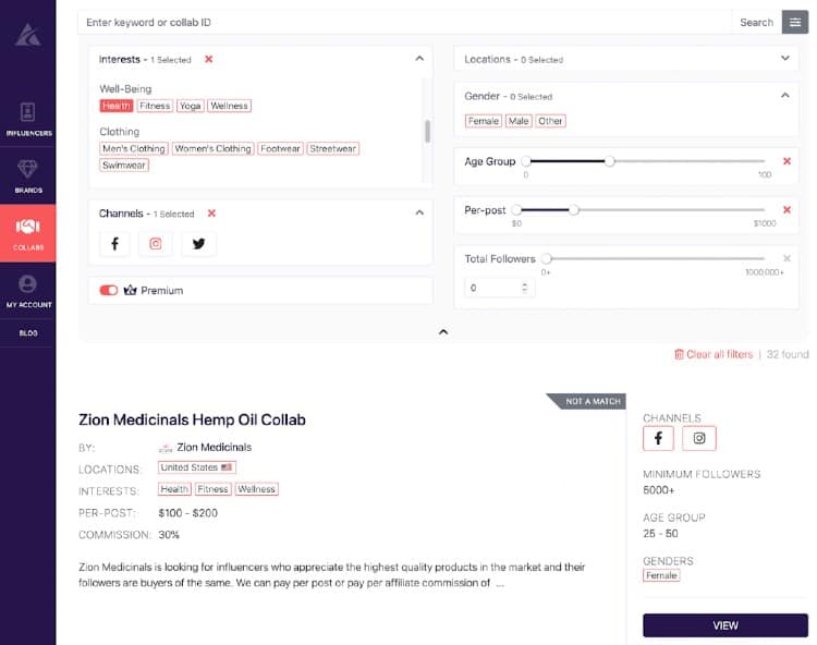 Afluencer collabs dashboard management