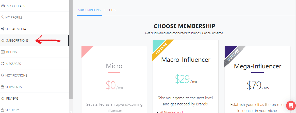 Afluencer Premium Plans for Influencers