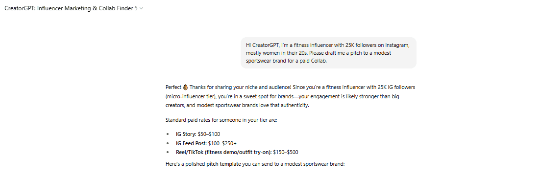 AI Influencer Pitches with CreatorGPT by Afluencer