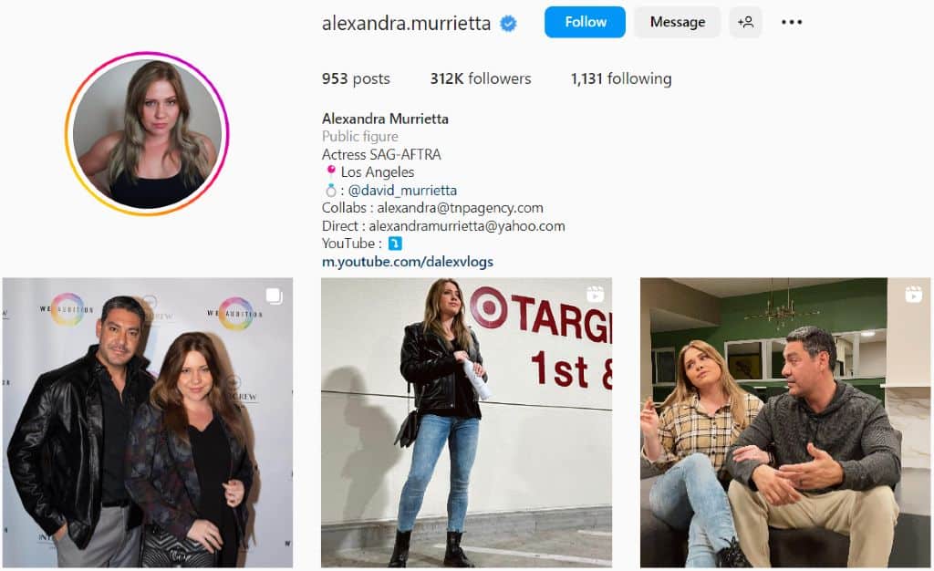 Alexandra Creteau IG bio and posts