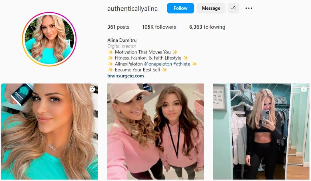 Alina Dumitru Instagram bio and latest sponsored posts