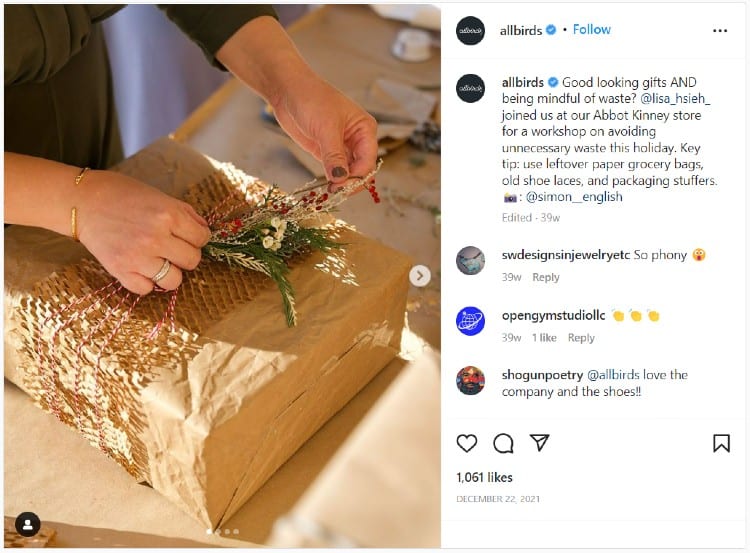 Allbirds holiday marketing IG post