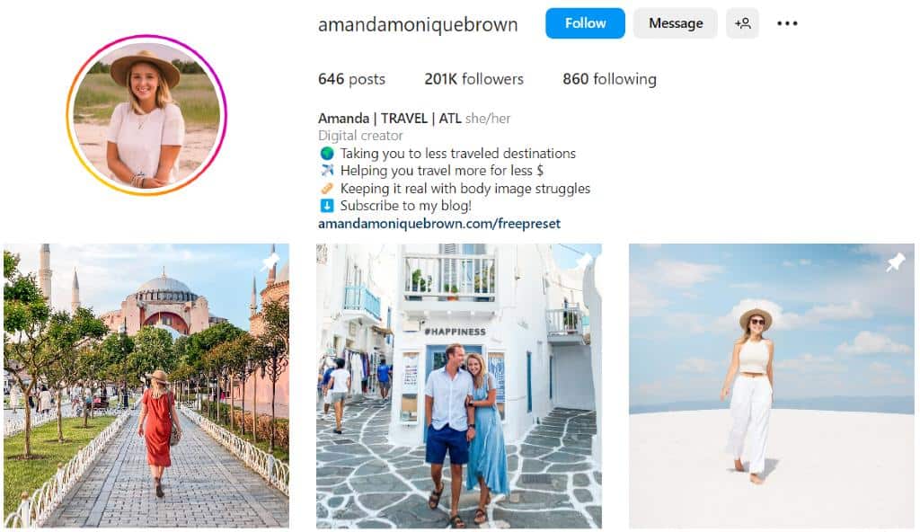 Amanda Brown's Travel Instagram | Macro influencers on Afluencer