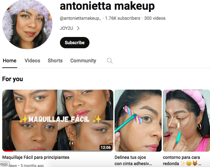 Antonietta Nunez' YouTube makeup channel