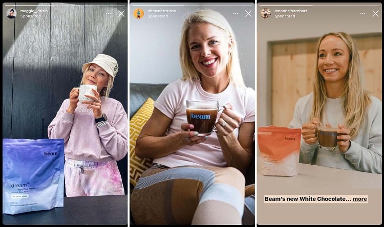 Beam coffee on IG stories | Marketing with influencers and creators