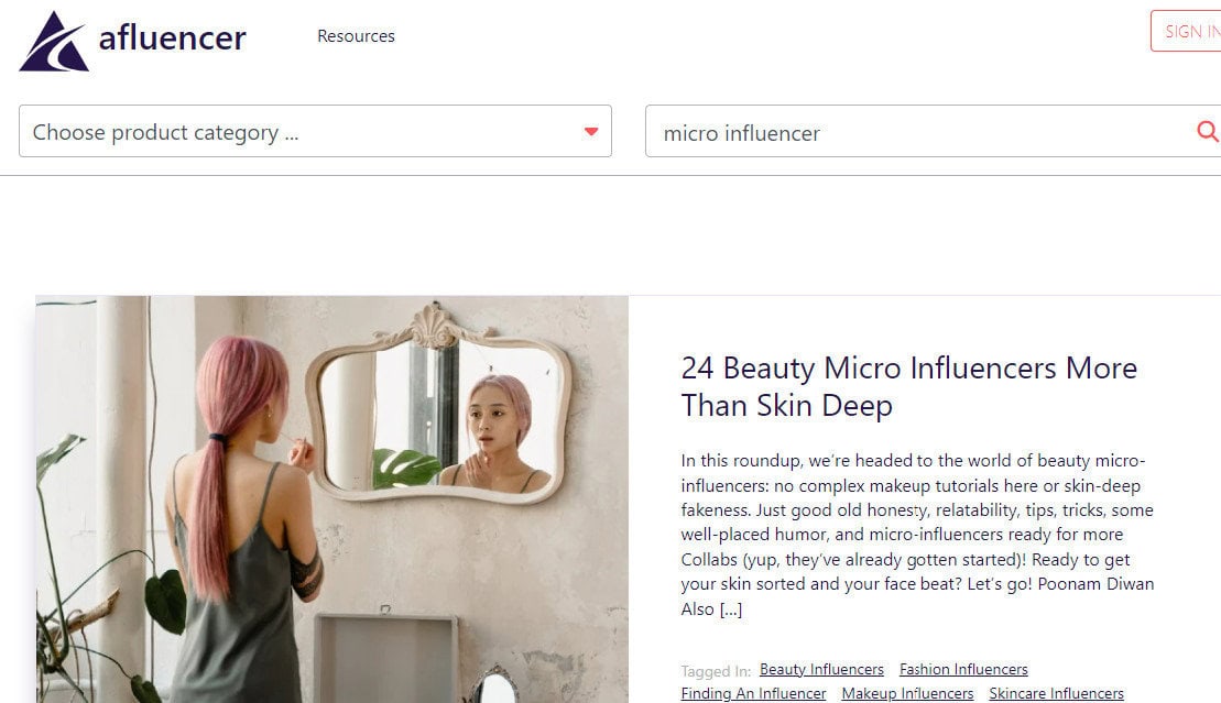 Afluencer blog post search for micro influencer