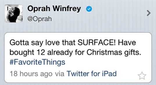 Oprah Winfrey | Promotional Tweet for Microsoft Surface Gone Wrong