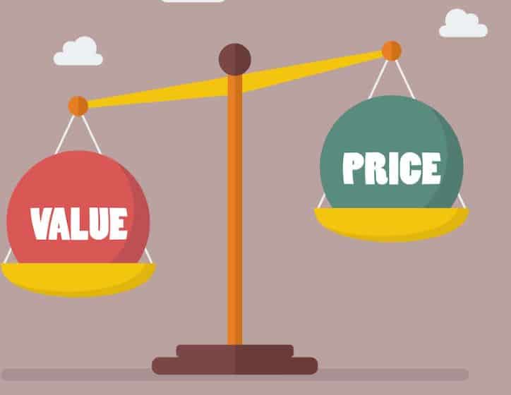 Scale depicting that value weighs more than price