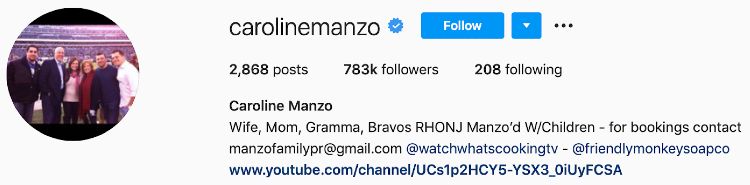 Caroline Manzo Instagram Bio