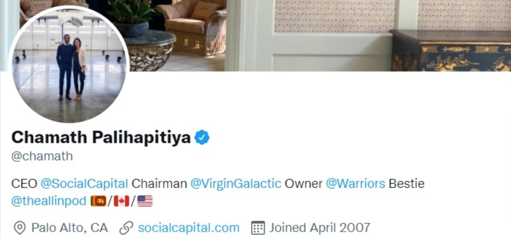 Chamath Palihapitiya | Twitter Profile | Investment Influencers Featured on Afluencer