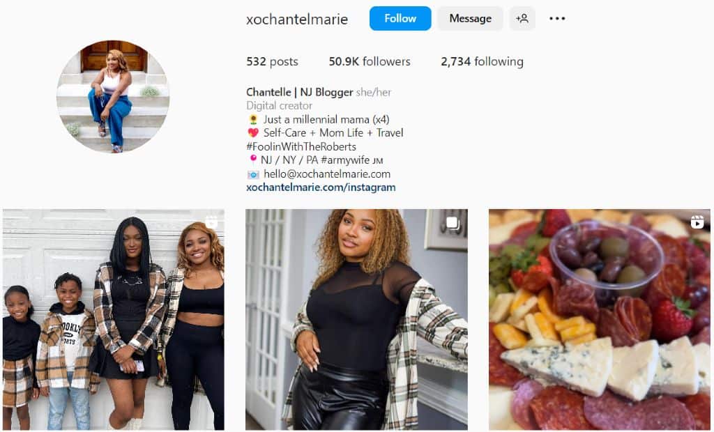 Chantelle Roberts on IG with family and lifestyle posts