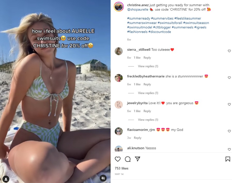 Christine Anex on the beach in bikini | Micro-influencer marketing