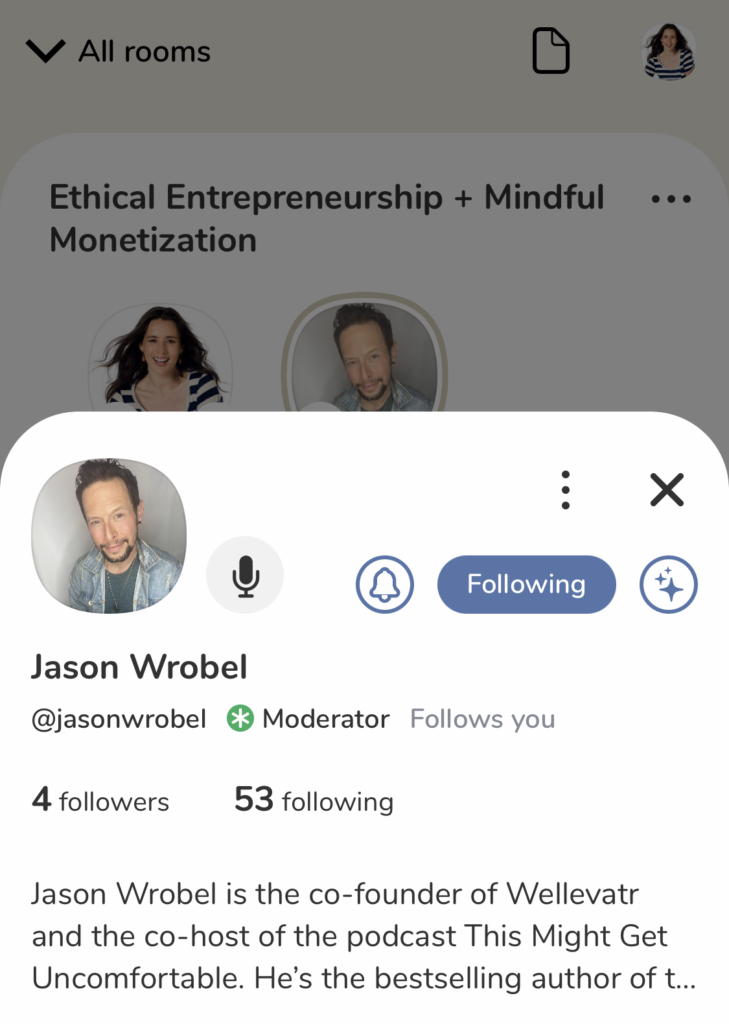 Profile view of Jason Wrobel on Clubhouse