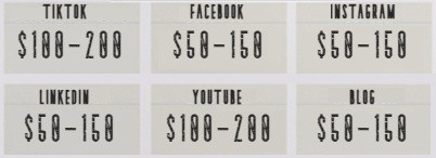 Pricing rates for influencer collaboration