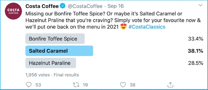 Costa coffee Twitter | Bonfire toffee spice poll
