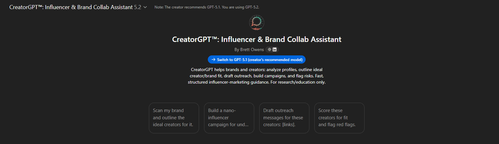 Find Influencers using CreatorGPT