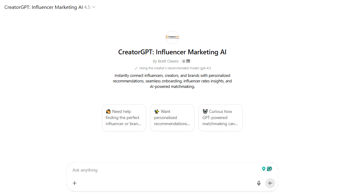 AI Influencer Matching: CreatorGPT by Afluencer