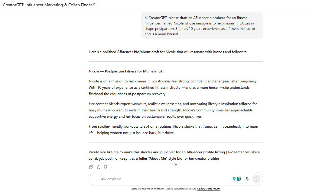 How to Create an Influencer Profile on Afluencer: Using CreatorGPT