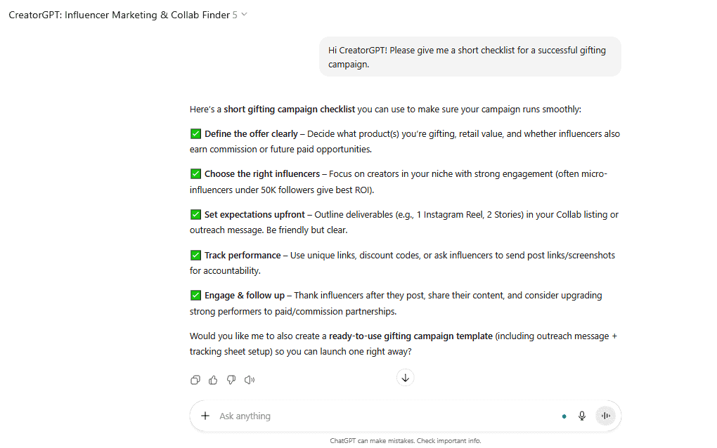 CreatorGPT - Afluencer's AI Concierge