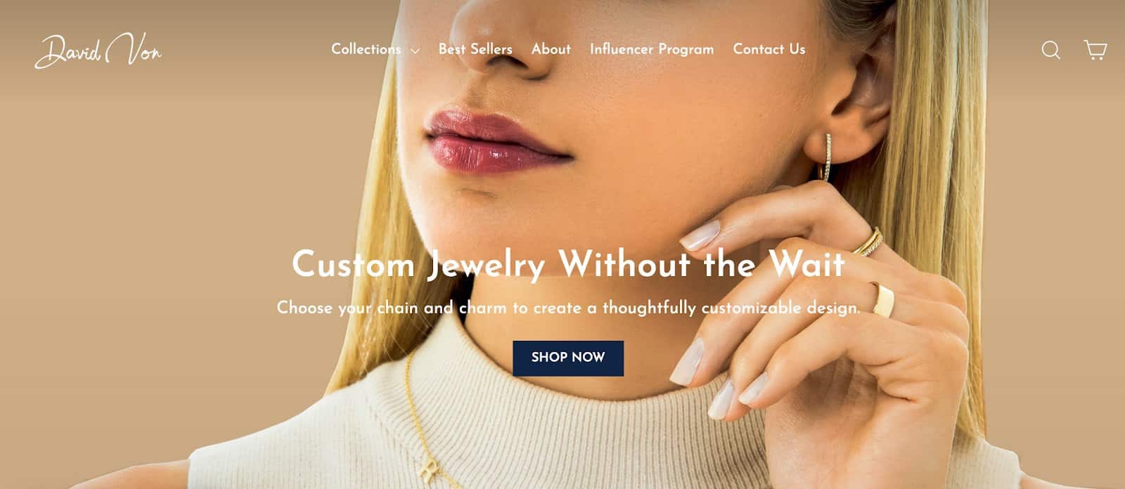 David Von custom jewelry website | Woman touching her earring