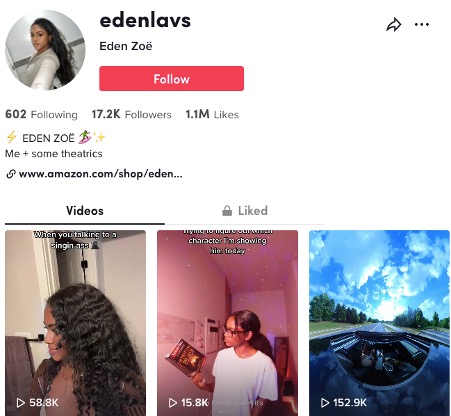 Eden Zoe artistic TikTok videos | Content creator