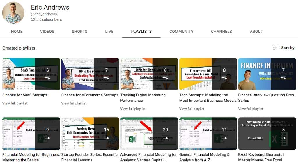 Eric Andrews YouTube playlists | Creator strategies