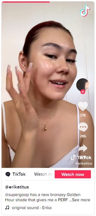 Erikatitus makes video using supergoop bronzer