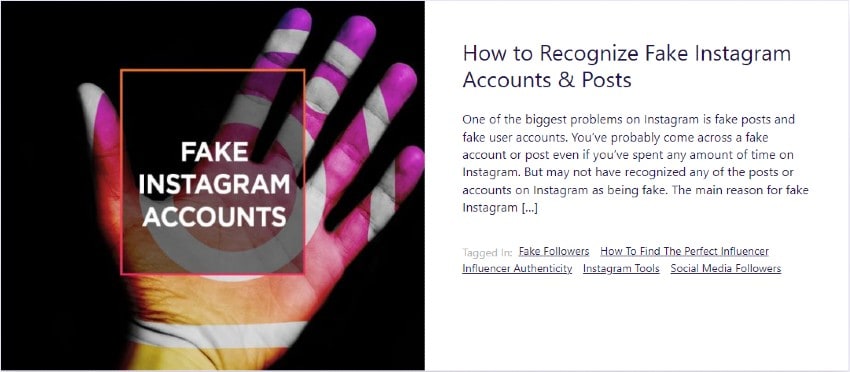 Article snippet on recognizing fake Instagram accounts