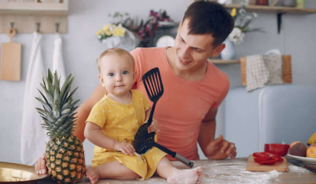 Daddy and Baby Baking in the Kitchen