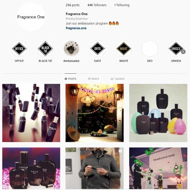 Fragrance One IG profile and posts