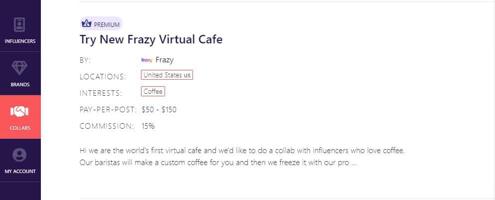 Frazy virtual cafe | Collabs on Afluencer
