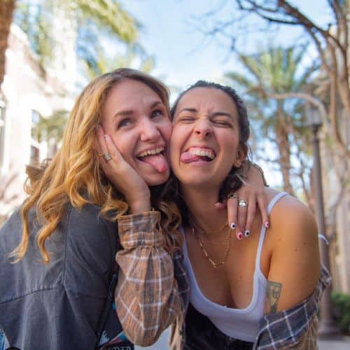 Gabi and Shanna | Sticking tongues out | Lesbian Couples on Afluencer