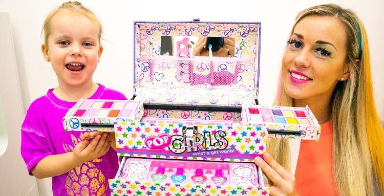 Gabriella and Mom showcasing Pop Girls makeup box
