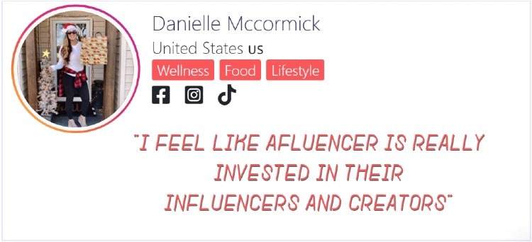 Influencer Danielle McCormick talks about Afluencer's great customer care