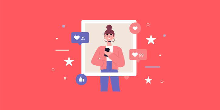 Influencer illustration surrounded by likes