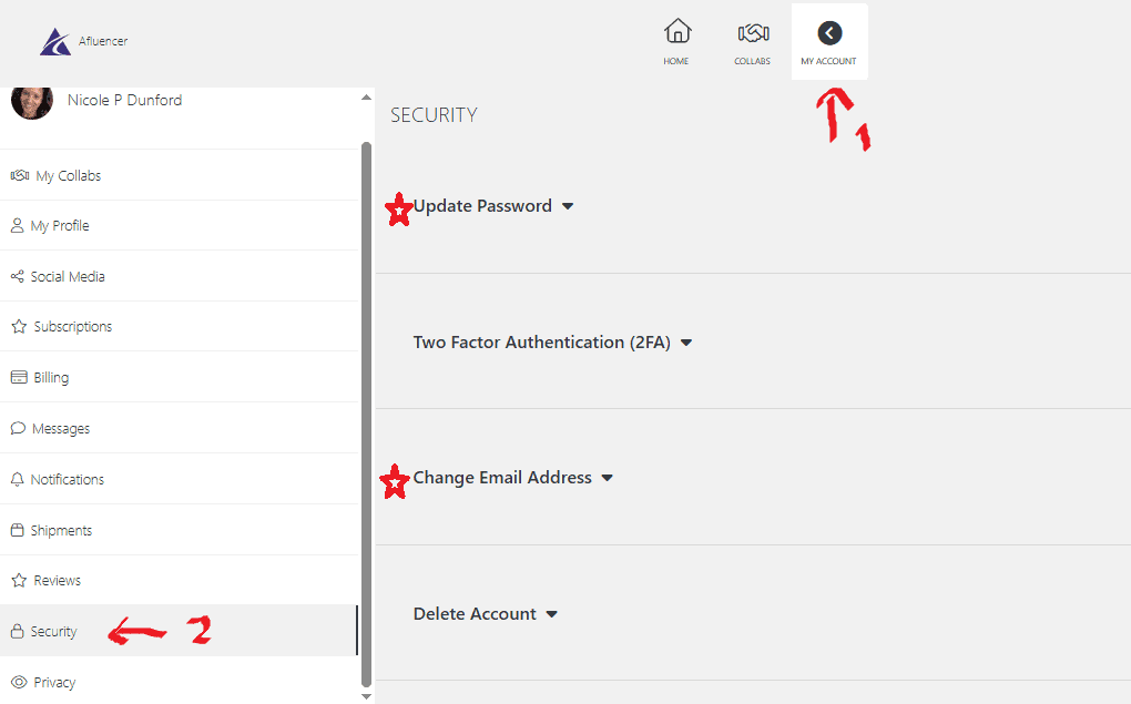 Afluencer Tech Support: Changing Email and Password