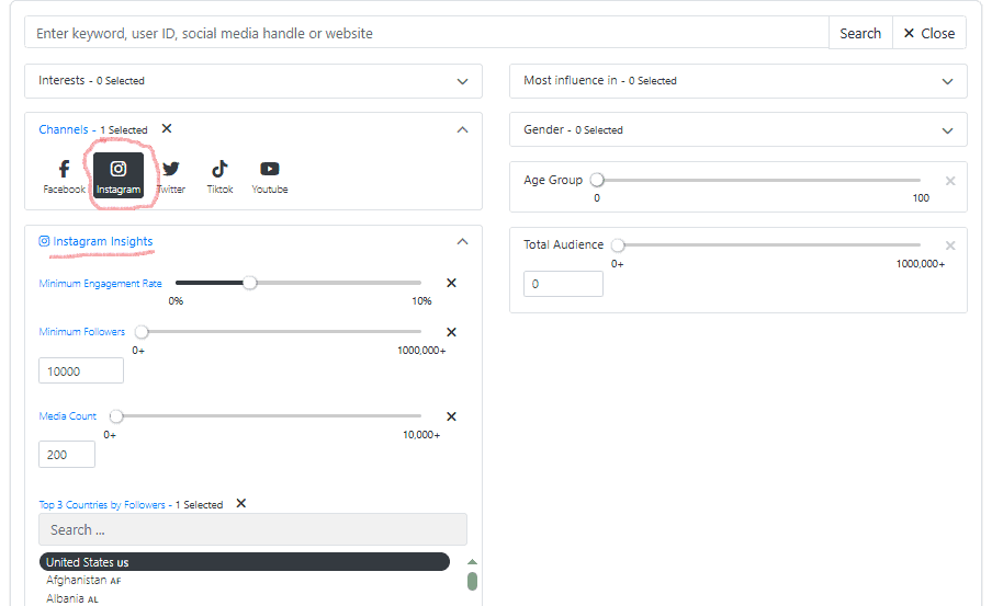 Afluencer Instagram Filters: Find Influencers on Instagram
