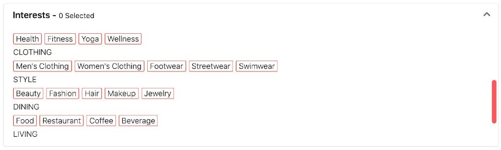 Interests options for brands hiring influencers