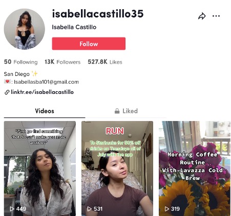 Isabella Castillo TikTok bio and vids | Creators on Afluencer