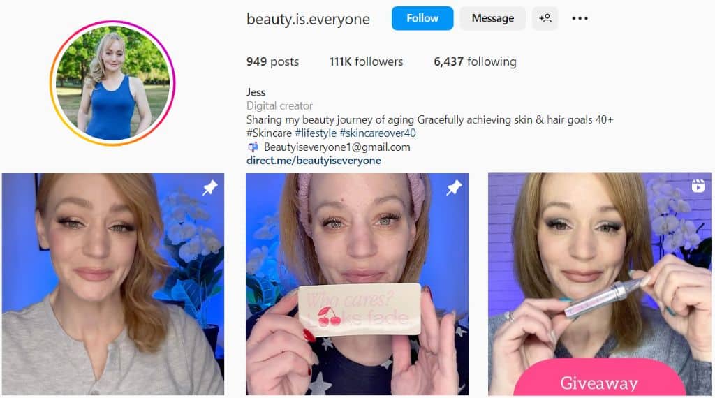 Jessica Garcia sharing beauty tips on Instagram
