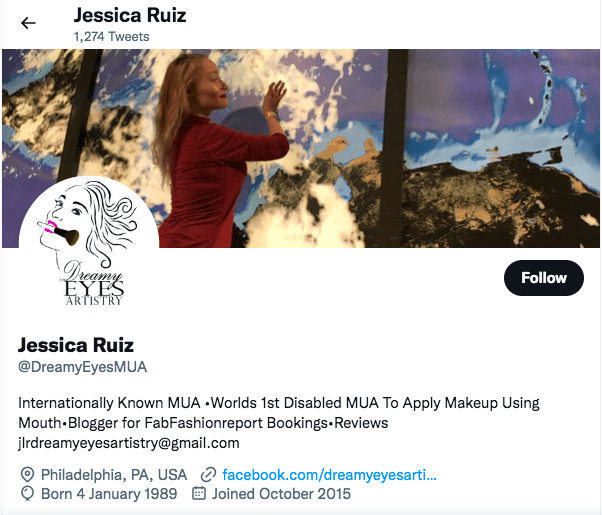 Jessica Ruiz Twitter profile | Influencers with Disabilities