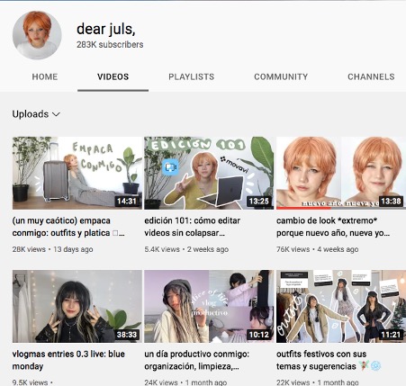 Dear juls YouTube channel managed by Julia Velazquez