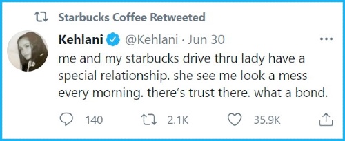 Kehlani retweeting Starbucks coffee post